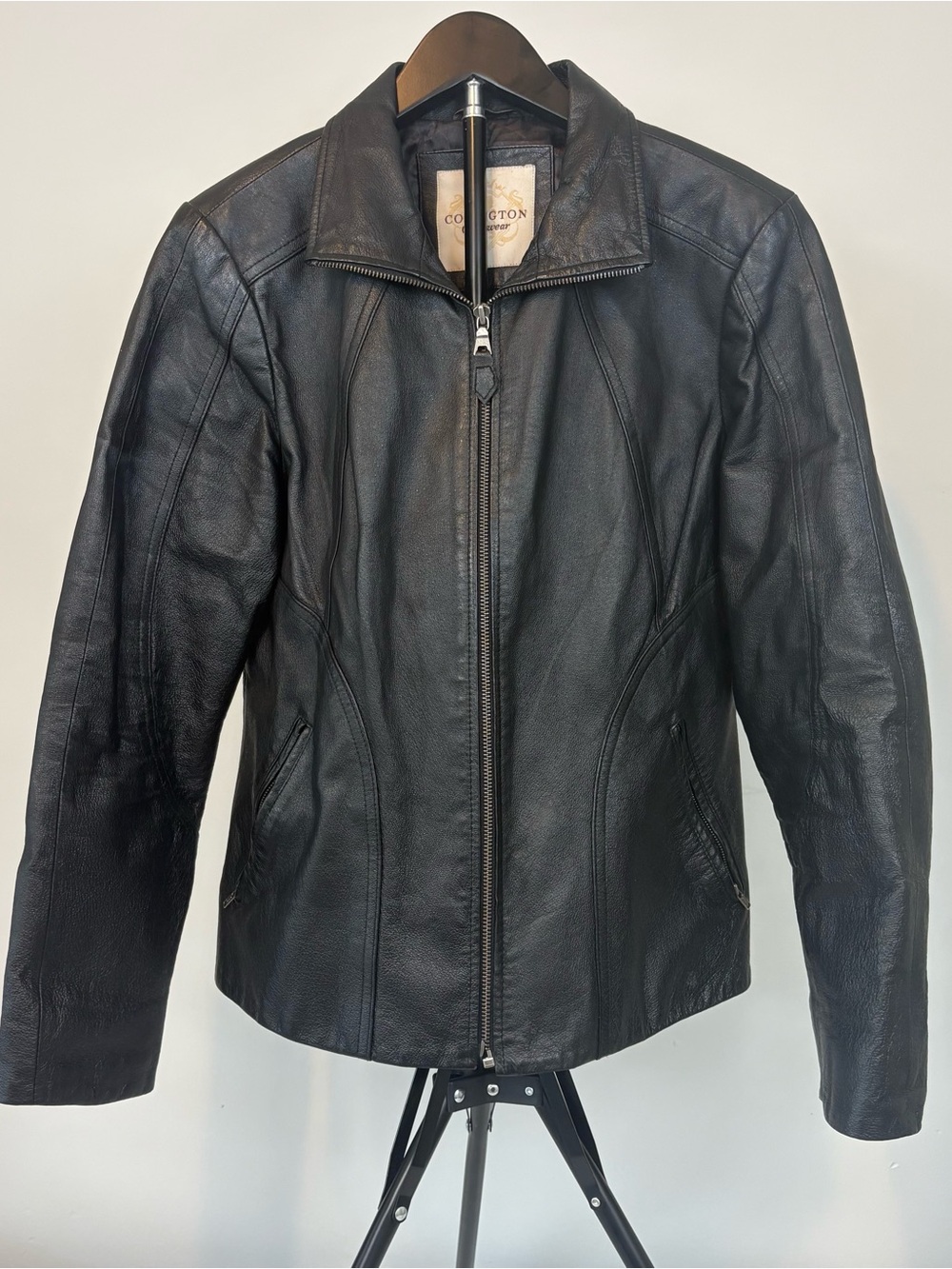 Covington Outerwear Women's Genuine Leather Moto Jacket Bomber - Black Size M